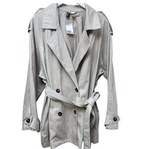 H&M Short Trench Coat XL Khaki Beige Cotton Womens Jacket Peacoat NWT